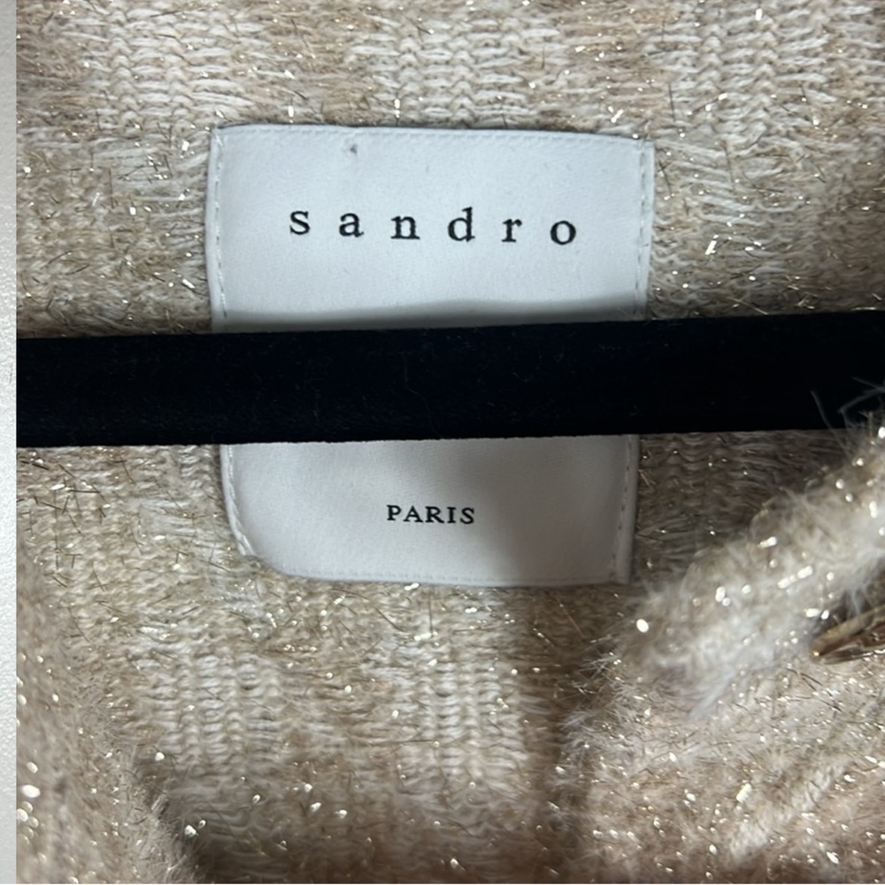 Sandro Maria Houndstooth Cardigan Gold Metallic Beige - Picture 6 of 9